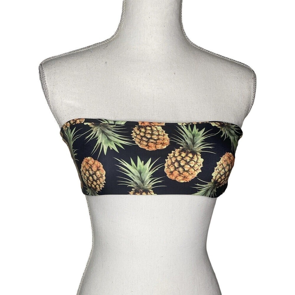 Zaful Tube bikini Swim top Pineapple Hawaiian n Size Small 4 padded Women Black